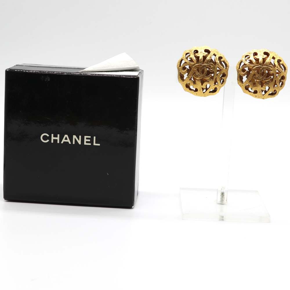 Chanel Gold Cutout CC Clip On Earrings - Picture 2 of 12